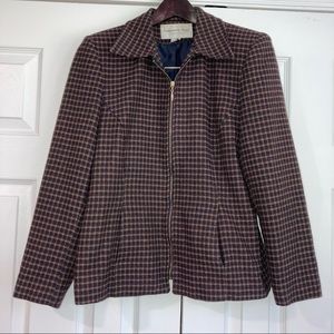 Fundamental Things Petites 4 Wool Blend Zipper Blazer Lined Jacket Tweed Brown